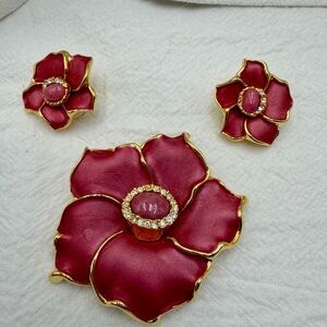 Vintage Pan Pacific Rise Pink Flower Jewelry Set clip earrings